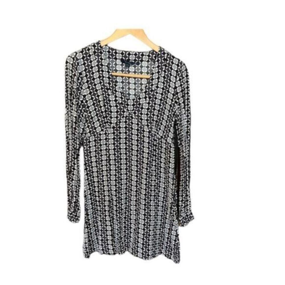 Boden Black Gray Diamond Print V Neck Tunic Top Mini Dress